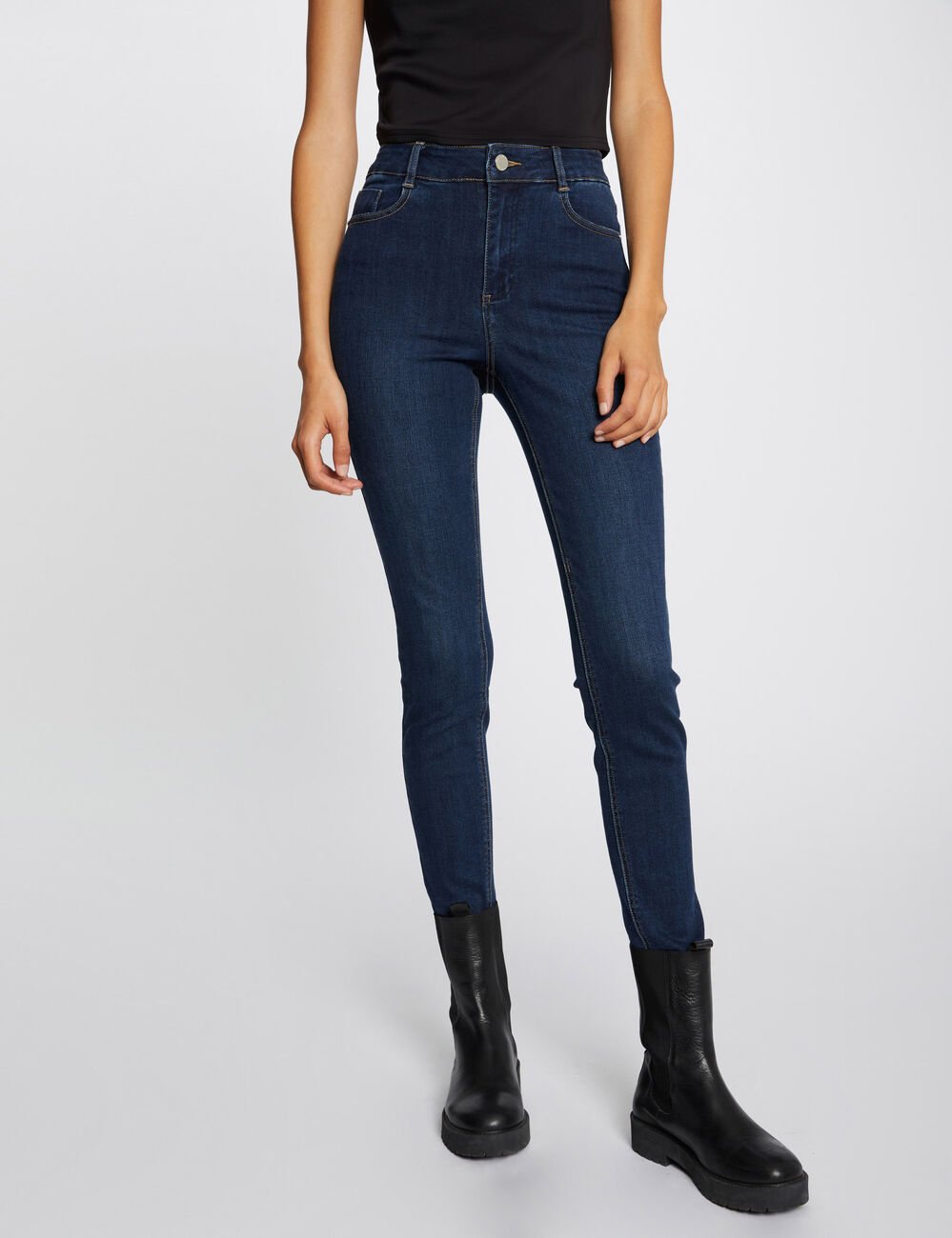 Jeans slim taille haute 7/8&egrave;me jean brut femme