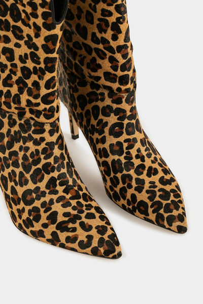 Bottes en cuir imprimé léopard marron femme