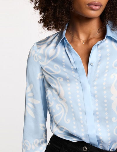 Chemise fluide imprim&eacute;e bleu ciel femme