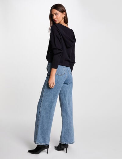 V-hals capuchontrui marineblauw vrouw