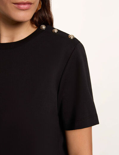 T-shirt ronde hals knopen zwart vrouw