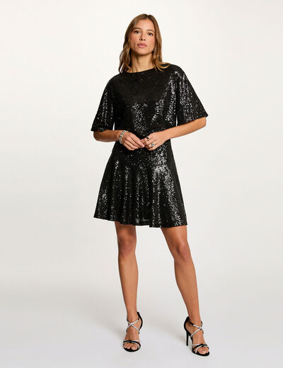Robe courte sequins noir femme