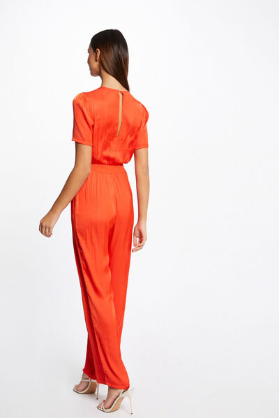 Combinaison droite fluide satin orange femme