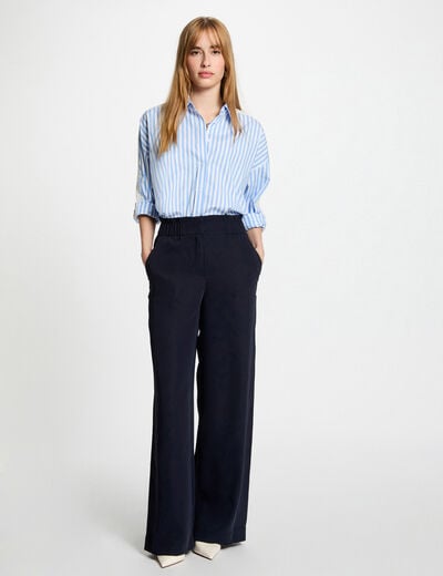 Hoge taille wijde broek marineblauw vrouw