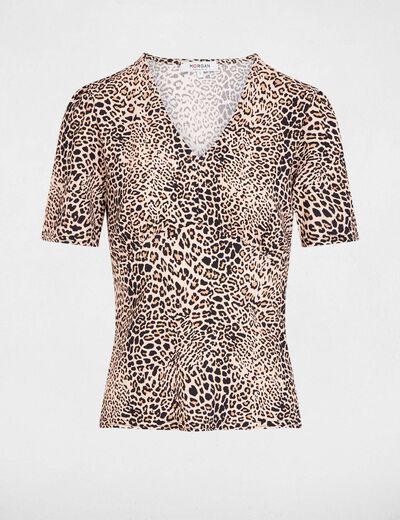 T-shirt cintré col v multicolore femme