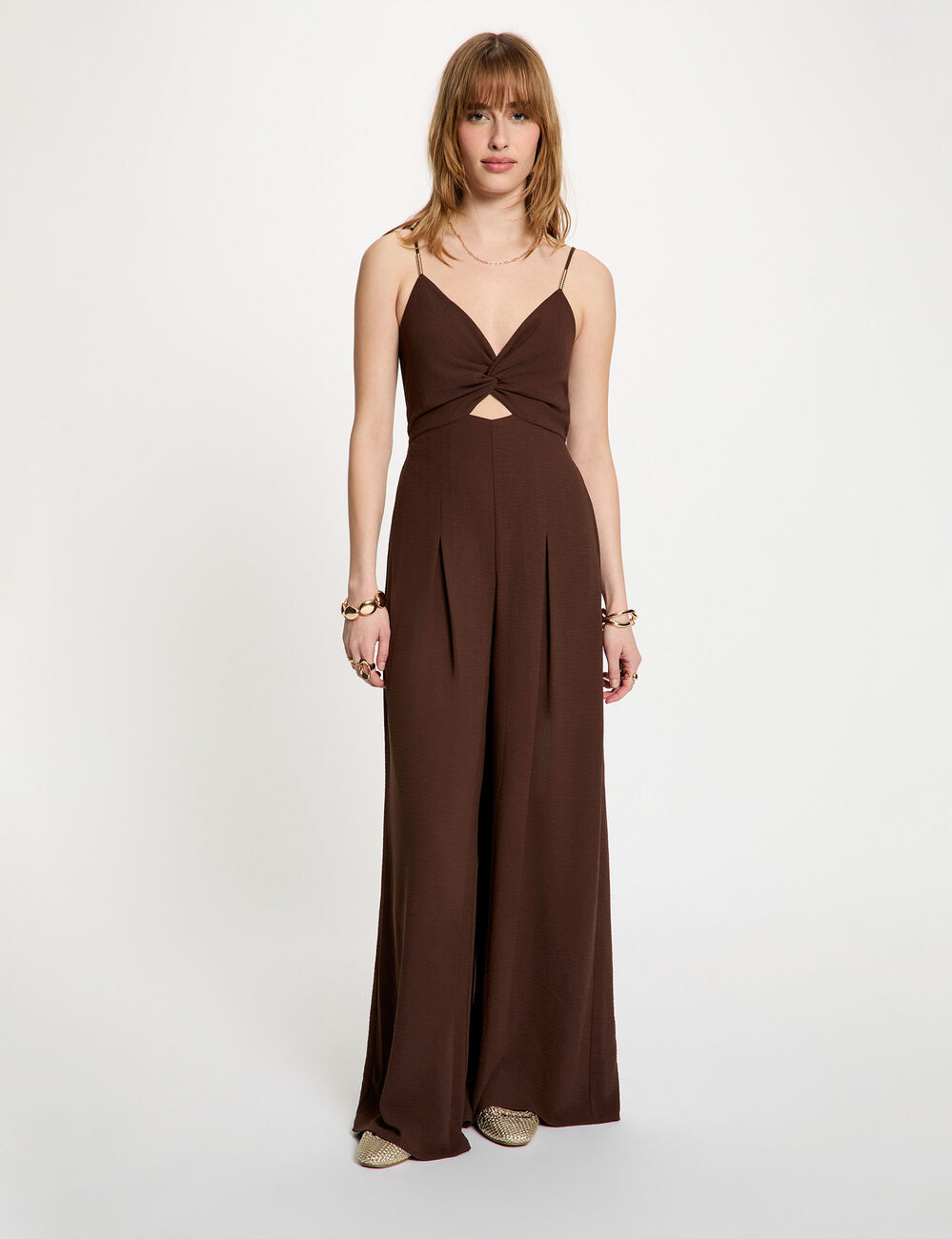 Combinaison large col v marron fonc&eacute; femme