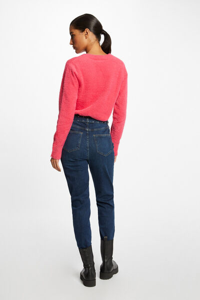 Regular jeans met hoge taille en riem jean stone vrouw