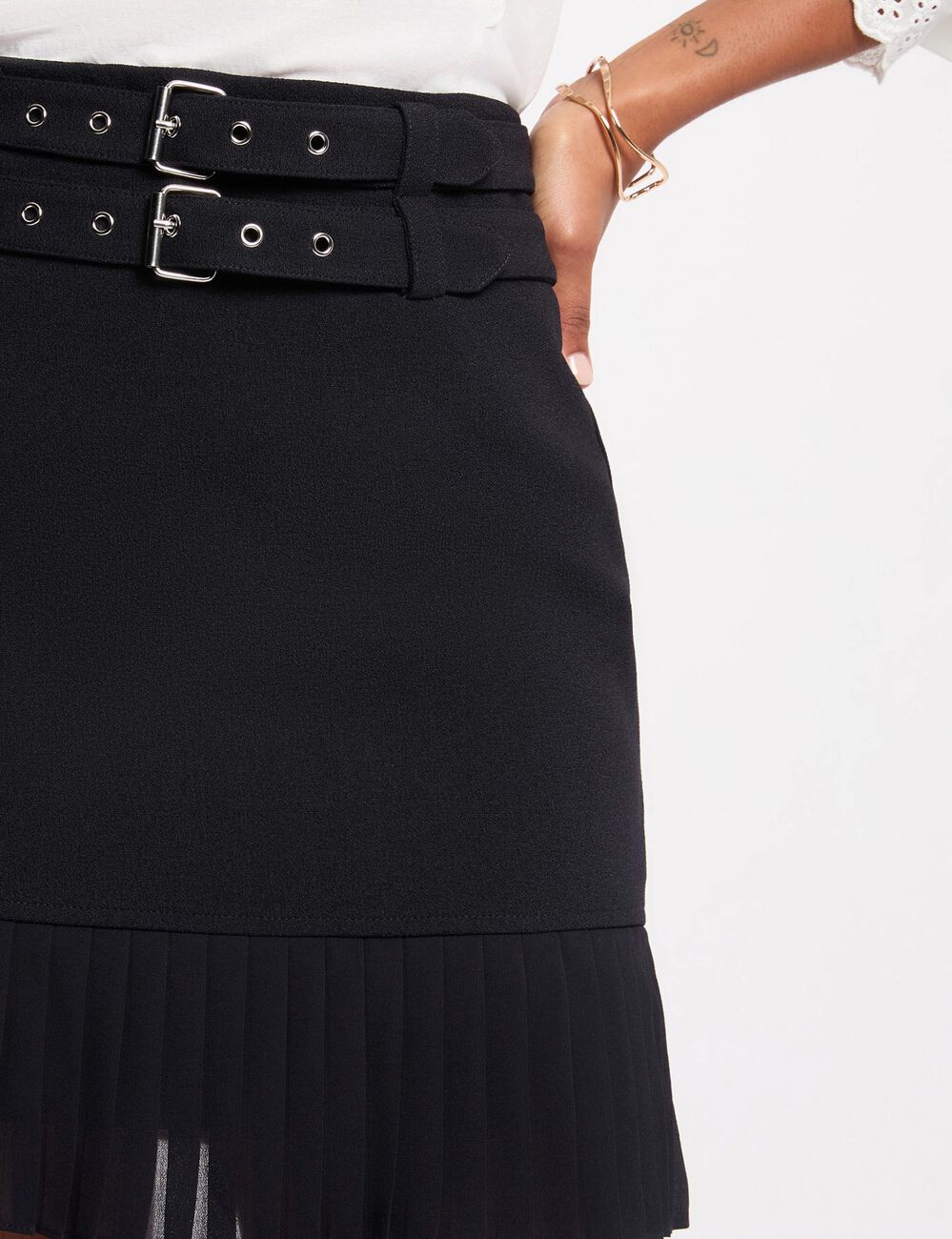 Jupe courte pliss&eacute;e bleu marine femme