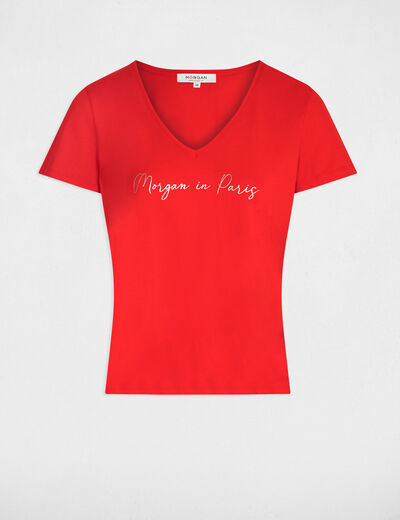 T-shirt à inscription rouge femme