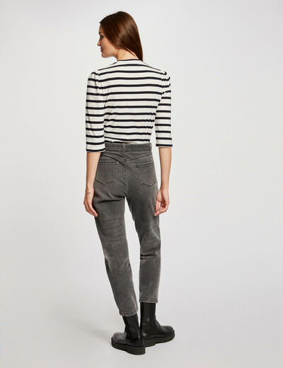 T-shirt manches 3/4 rayures ecru femme
