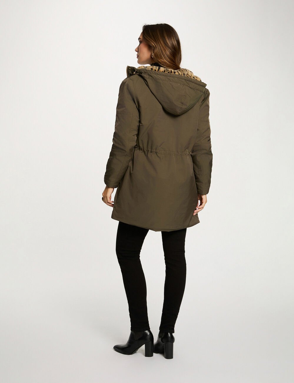 Parka longue fausse fourrure vert kaki femme