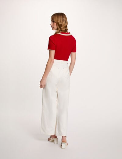 Pull col polo manches courtes rouge femme