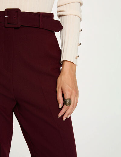 Pantalon droit taille haute prune femme