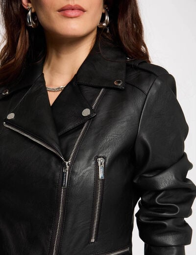 Blouson droit avec col cranté à revers noir femme