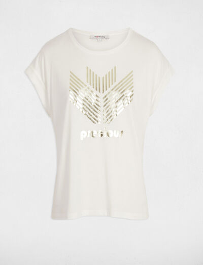 T-shirt droit à inscription blanc femme