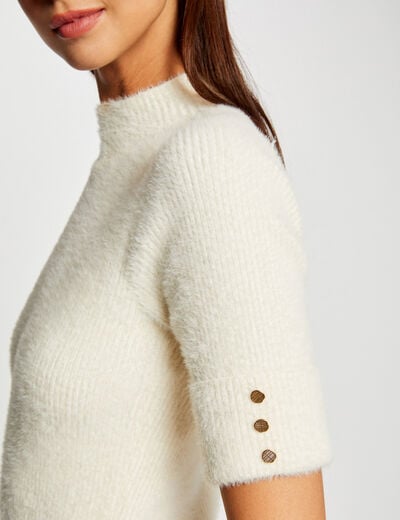 Robe tricot ajust&eacute;e manches courtes ivoire femme