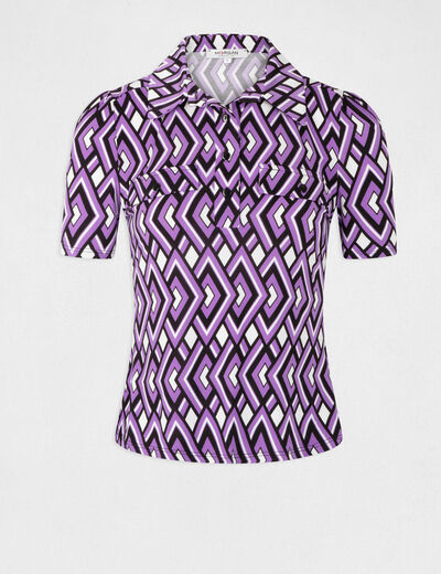 T-shirt manches courtes col polo imprimé multico femme