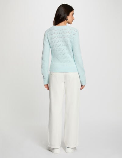Pull col en V bleu ciel femme