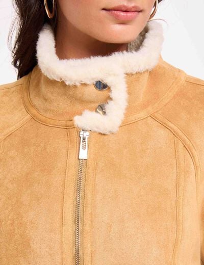 Blouson su&eacute;dine col montant camel femme