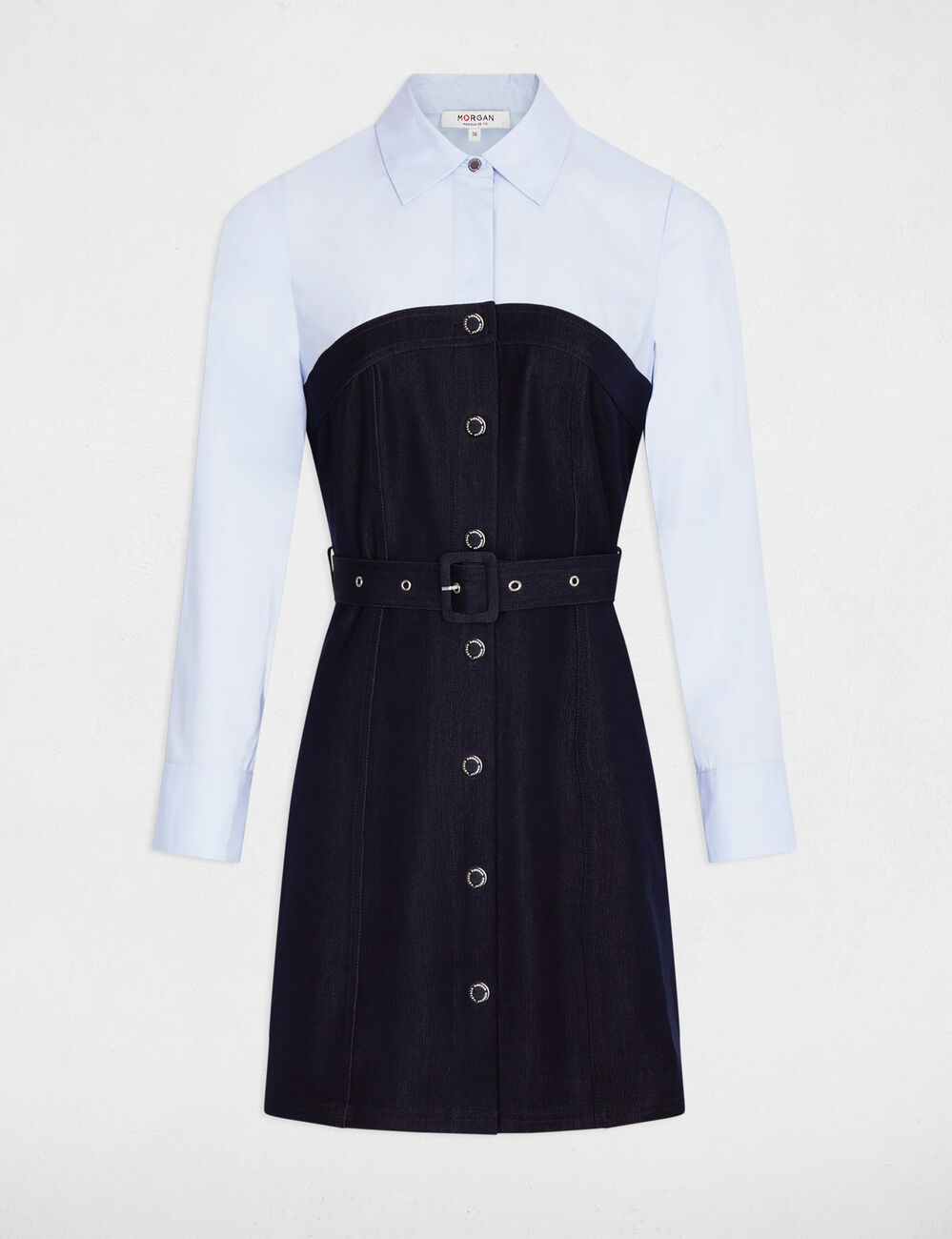 Korte 2-in-1 jurk ruw denim vrouw