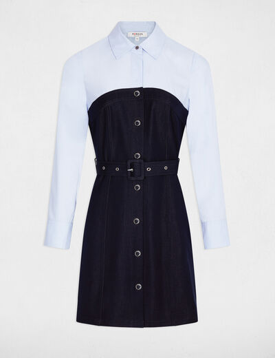 Robe courte effet 2-en-1 denim brut femme