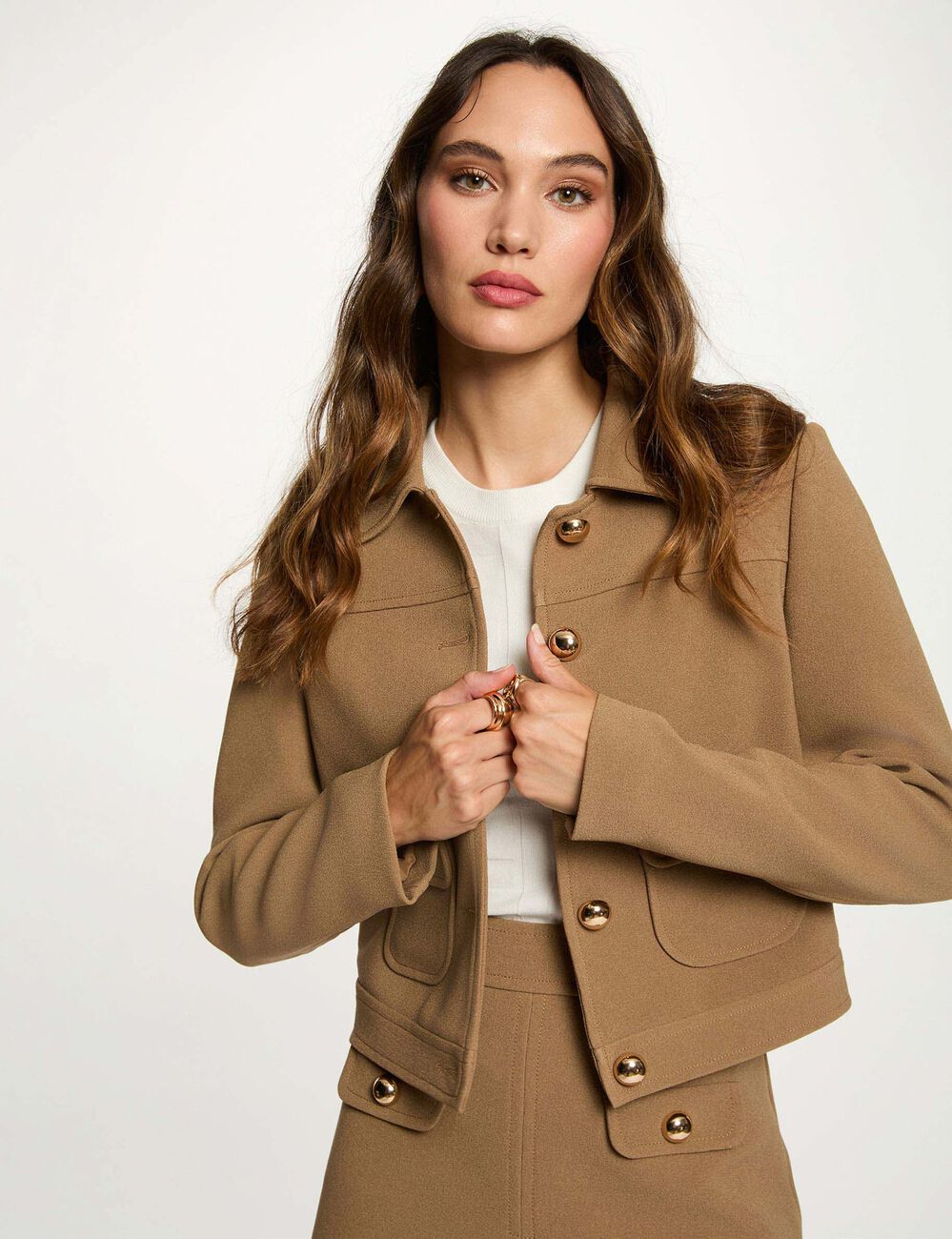 Veste courte manches longues sable femme