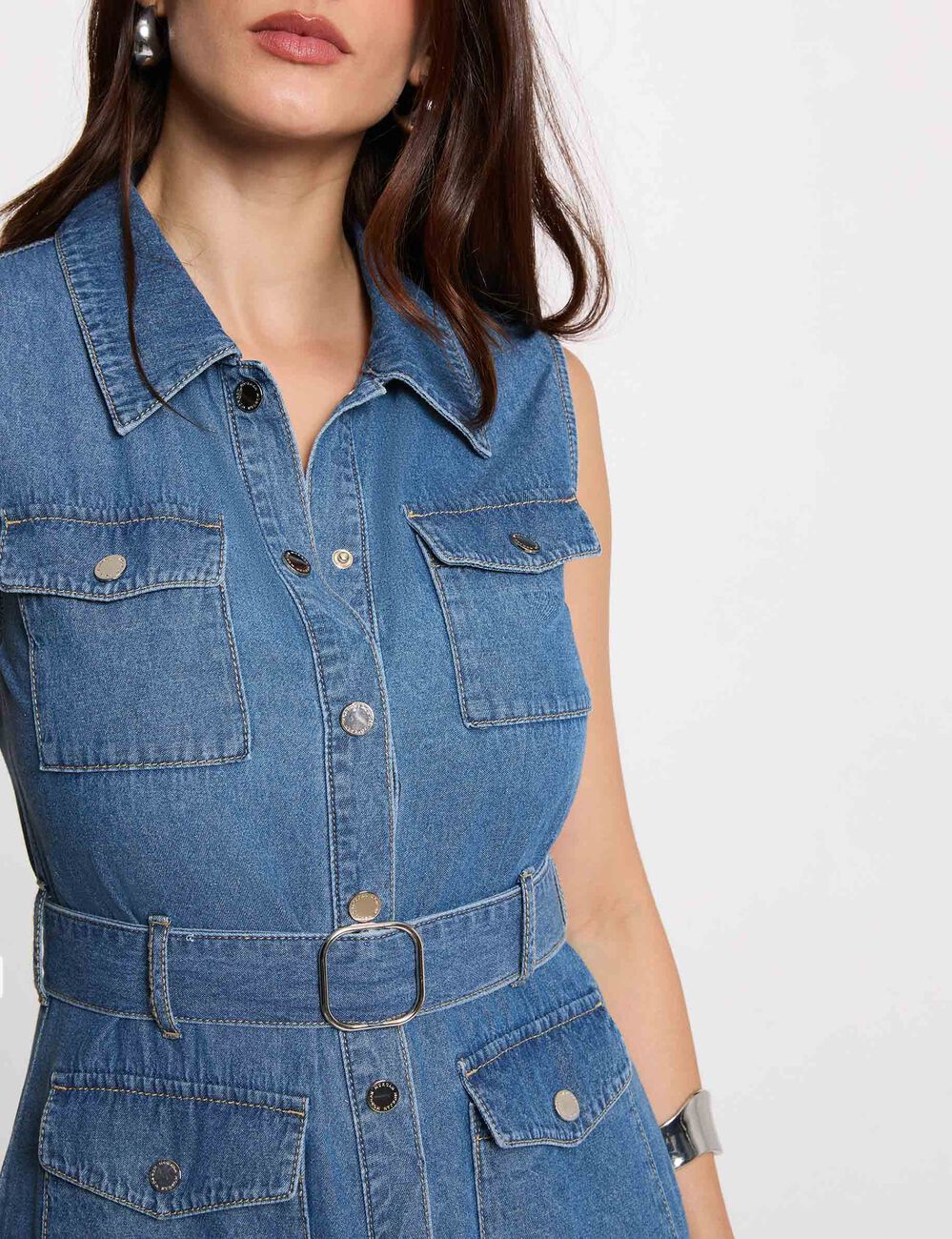 Robe longue droite en jean denim stone femme