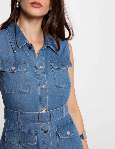 Lange rechte denim jurk stone washed denim vrouw