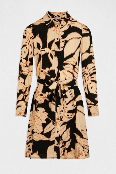 Robe chemise droite imprimé végétal multico femme