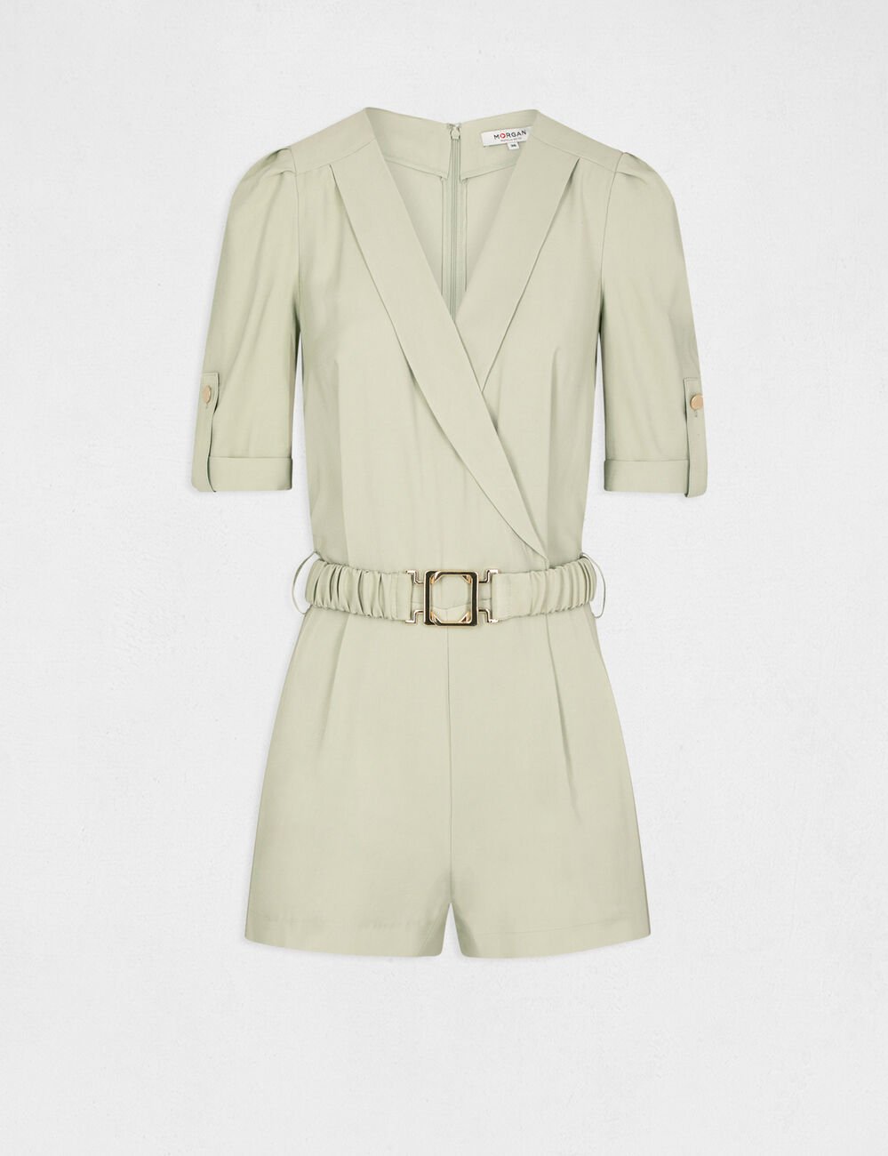 Rechte jumpsuit met ceintuur lichtgroen vrouw