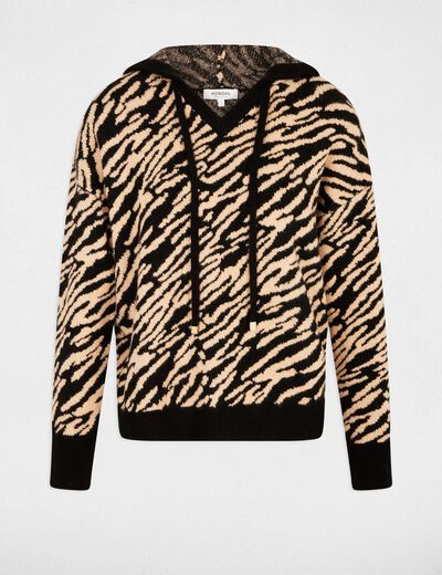 Pull court à capuche noir femme