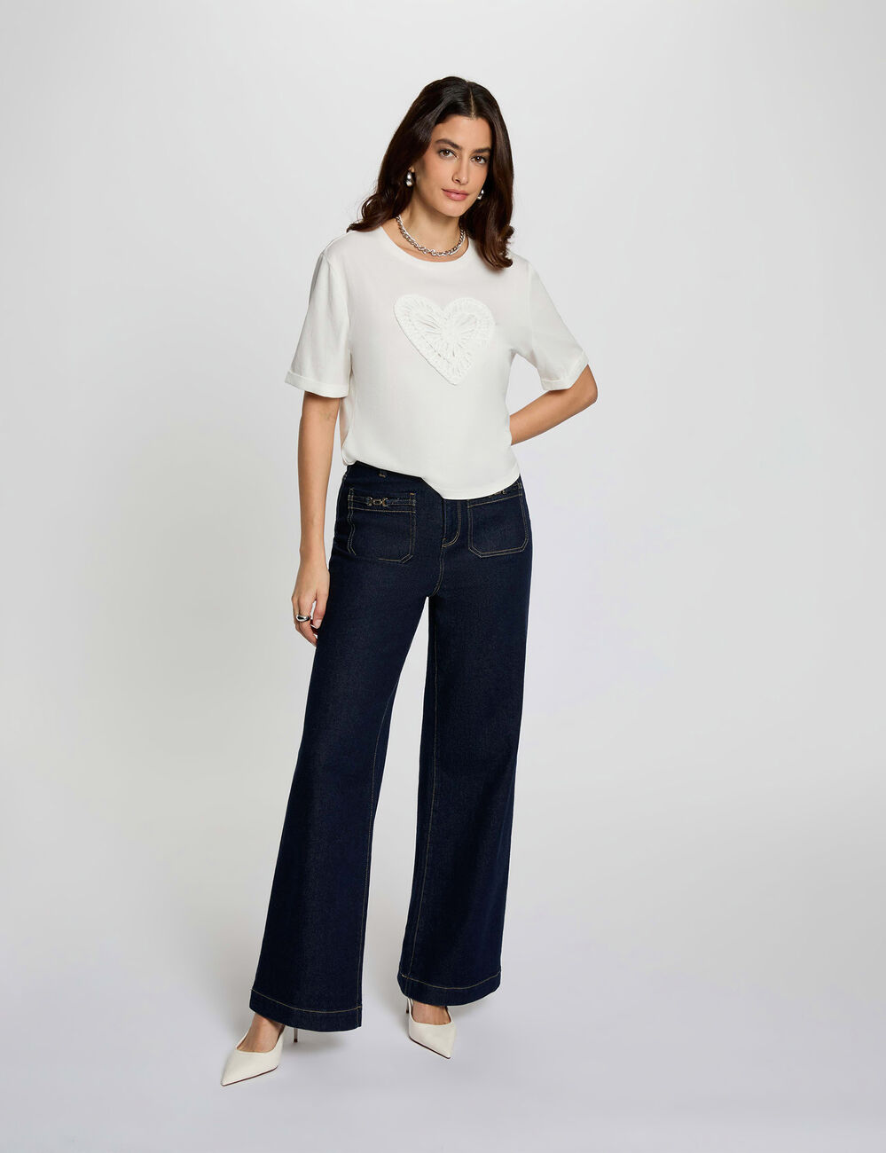 Recht T-shirt met korte mouwen helder wit vrouw