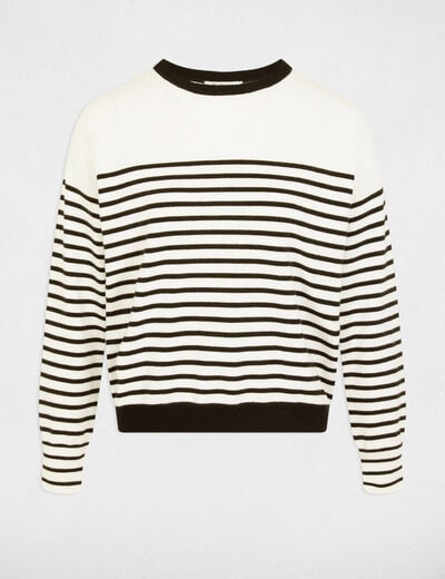 Pull col rond rayé blanc femme