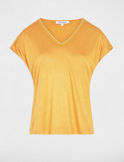 T-shirt met korte mouwen mosterd geel vrouw