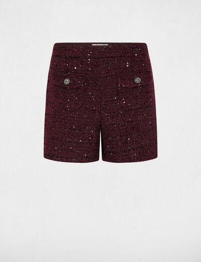 Short tweed taille haute prune femme