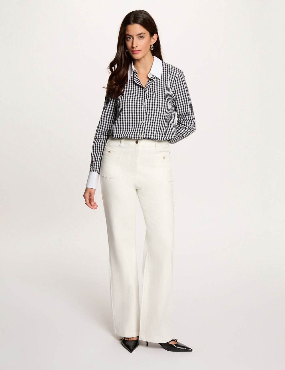 Jean large 7/8 blanc femme