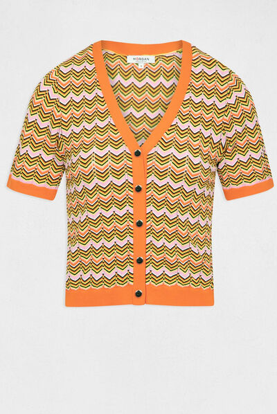 Trui met korte mouwen met chevronprint oranje vrouw