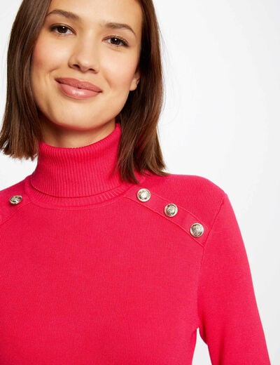Pull manches longues &agrave; col roul&eacute; rose framboise femme