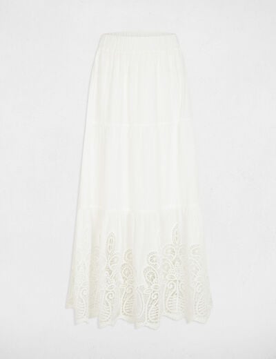 Jupe longue d&eacute;tail dentelle blanc femme