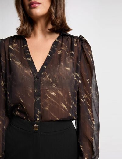 Chemise voile manches bouffantes multicolore femme