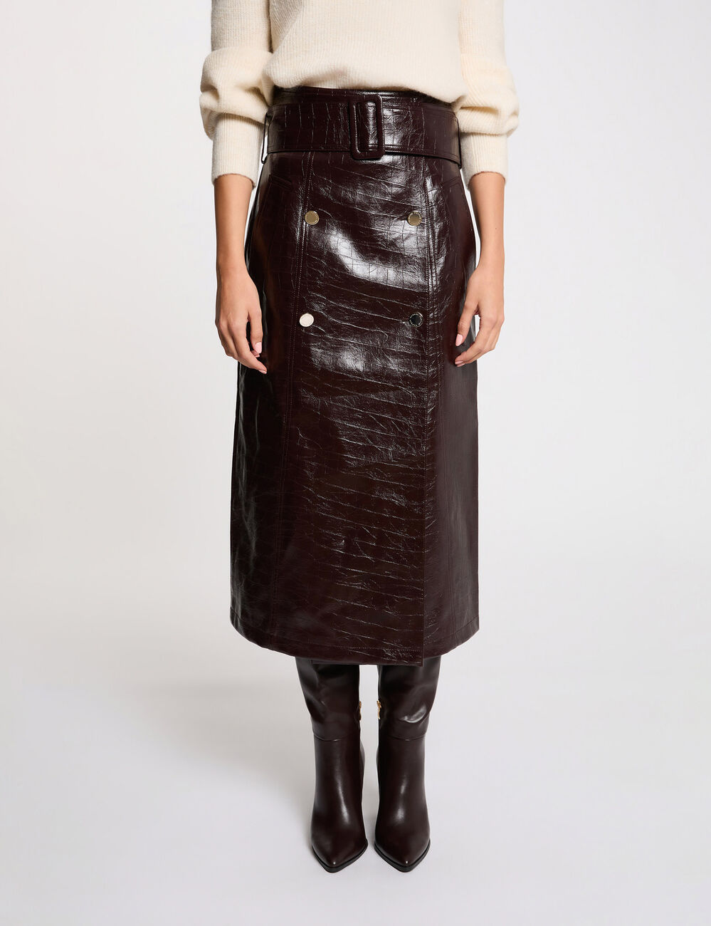 Lange rok met ceintuur pruim vrouw