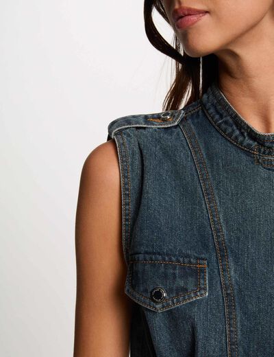 Korte rechte jurk van spijkerstof stone washed denim vrouw