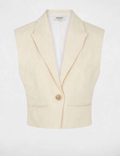 Veste sans manches brod&eacute;e creme femme