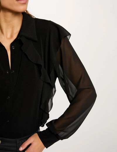 geknopte voile t shirt zwart vrouw Geknopte voile T-shirt zwart vrouw