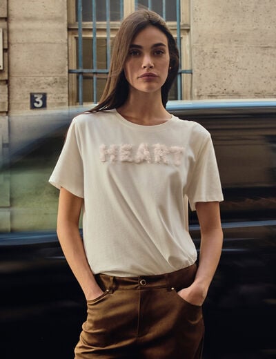 T-shirt broderie en relief blanc femme