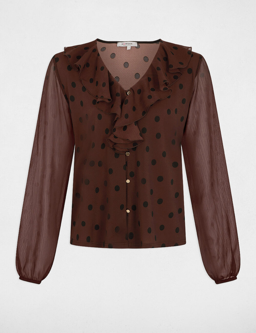 V-hals blouse van voile donker bruin vrouw