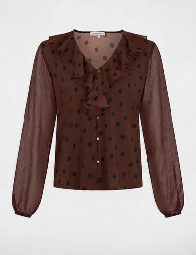 V-hals blouse van voile donker bruin vrouw