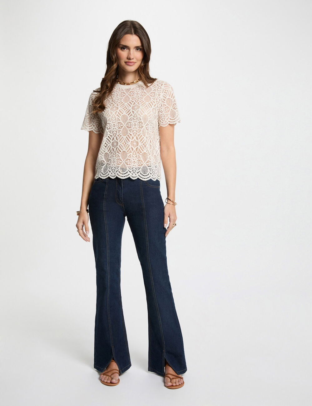 Bootcut jeans met splitten ruw denim vrouw
