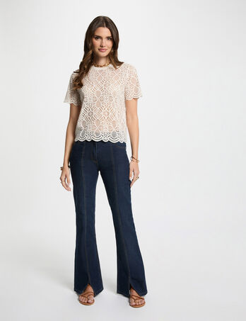 Bootcut jeans met splitten ruw denim vrouw