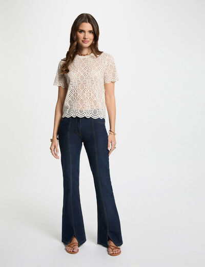 Bootcut jeans met splitten ruw denim vrouw